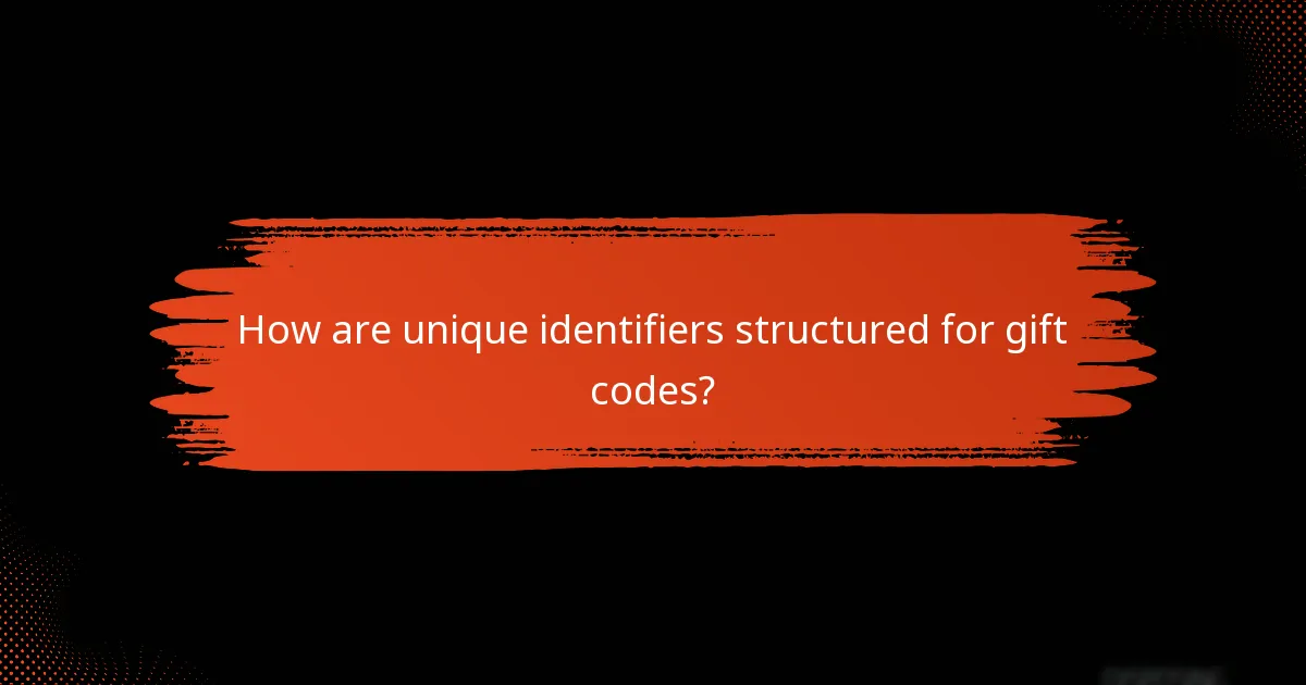 How are unique identifiers structured for gift codes?