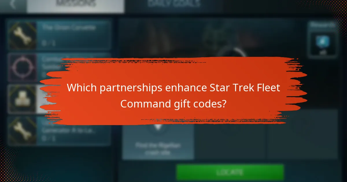 Which partnerships enhance Star Trek Fleet Command gift codes?